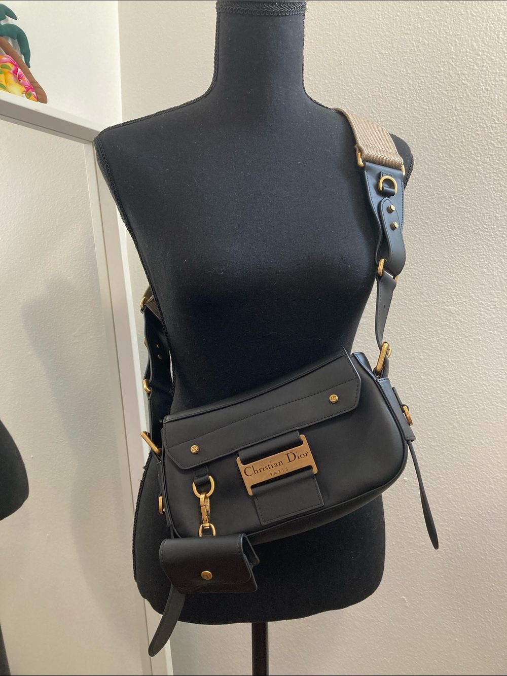 Dior Black Leather Crossbody / Shoulder Bag with Gold Hardware